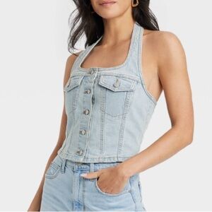 Universal Thread Light Blue Denim Halter Top